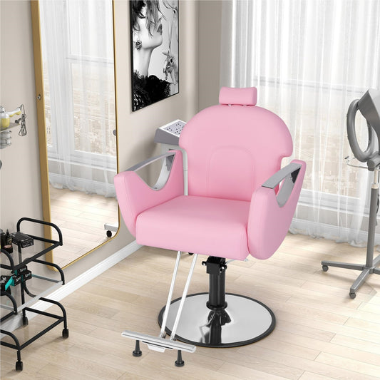 Verstelbare Barbierstoel – Kappersstoel – Schoonheidsstoel – Salonstoel – Tattoo Stoel – 360° Draaibaar – Hydraulisch Verstelbaar – Max 150Kg – Roze