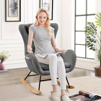 Schommelstoel – Fauteuil – Relaxstoel – Loungestoel – Schommelstoel Babykamer – Ergonomische Hoge Rugleuning – Massief Houten Frame & Metalen Poten – Extra Brede Zitting & Zachte Sponsvulling – Handmatig Verstelbaar – Groen