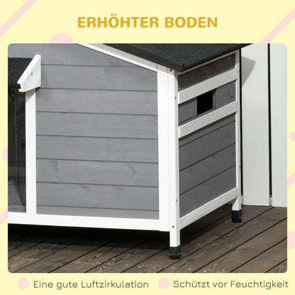 Hondenhok – Hondenhuis – Hondenbungalow – Hondenverblijf – Hondenhok Buiten – Massief Hout – Weerbestendig Met Asfalt Dak – Verwijderbare Vloer – 109x79x72 cm – Zwart Grijs Wit
