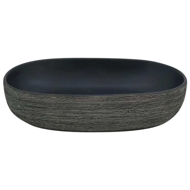 Waskom – Opzetwaskom – Wastafel – Keramische Wasbak – Badkamerkom – Zwart-Grijs – Ovaal – 59x40x14 cm – Duurzaam Keramiek – Modern Strak Design