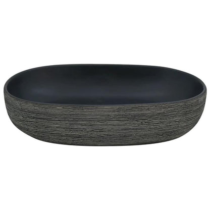 Waskom – Opzetwaskom – Wastafel – Keramische Wasbak – Badkamerkom – Zwart-Grijs – Ovaal – 59x40x14 cm – Duurzaam Keramiek – Modern Strak Design