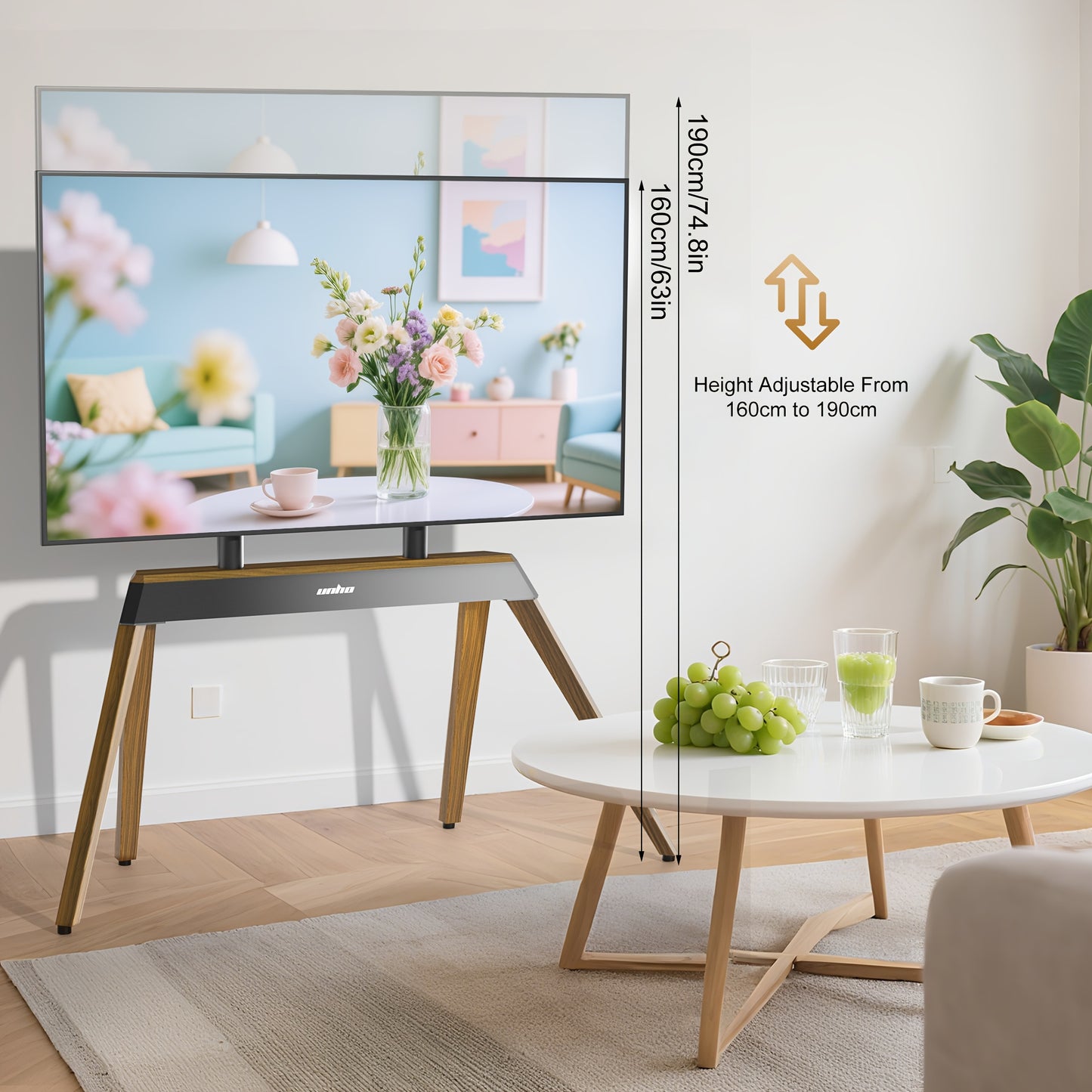 TV-standaard – Tv-meubel – Tv-houder – Vrijstaande Tv-poot – Houten Tv-standaard Bruin – Hoogte Verstelbaar – Geschikt Voor 40-86 Inch Televisies