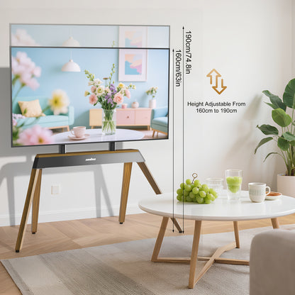TV-standaard – Tv-meubel – Tv-houder – Vrijstaande Tv-poot – Houten Tv-standaard Bruin – Hoogte Verstelbaar – Geschikt Voor 40-86 Inch Televisies