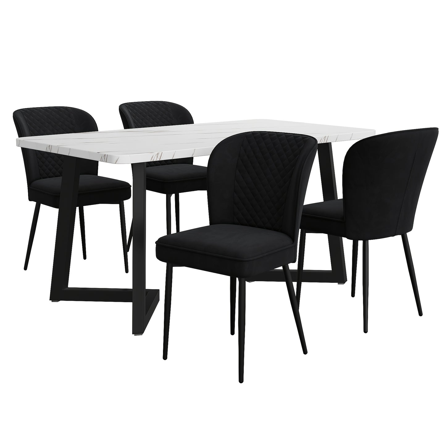 Eettafel Set – Eethoek – Keukentafel – Eetkamer Set – Stoelenset – Compact Rond MDF Tafelblad – Gouden Metalen Tafelpoten – Velvet Gestoffeerde Stoelen – Geschikt Voor 2 Personen