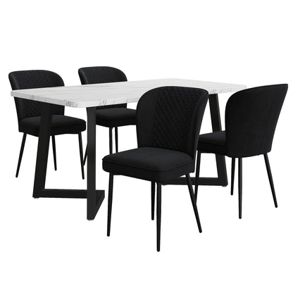 Eettafel Set – Eethoek – Keukentafel – Eetkamer Set – Stoelenset – Compact Rond MDF Tafelblad – Gouden Metalen Tafelpoten – Velvet Gestoffeerde Stoelen – Geschikt Voor 2 Personen