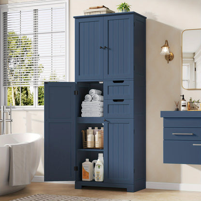 Opbergkast – Opbergmeubel – Dressoir – Vakkenkast – Kast Met 4 Deuren & 2 Laden – Moderne Blauwe MDF Kast – Hoog 164,5 cm – Ruime 3,2 Kubieke Voet Opslagruimte