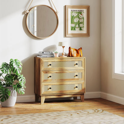 Ladekast – Ladenkast – Dressoir – Opbergkast – Kastje – Hout met Rotan Fronten – 80x35x76 cm – Ruime Opbergruimte