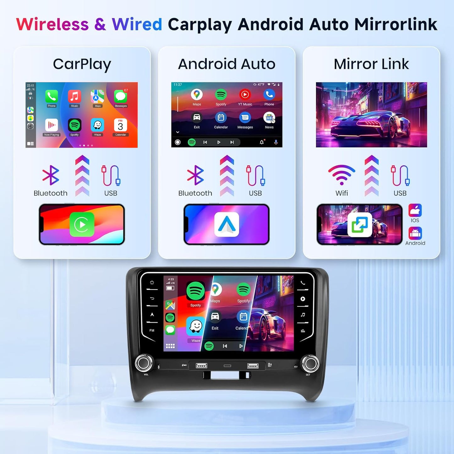 Android Autoradio – Multimedia Systeem – Touchscreen Radio – Navigatie Unit – 2 DIN Headunit – 7 Inch HD Scherm – Android 15 OS – Draadloze CarPlay & Achteruitrijcamera