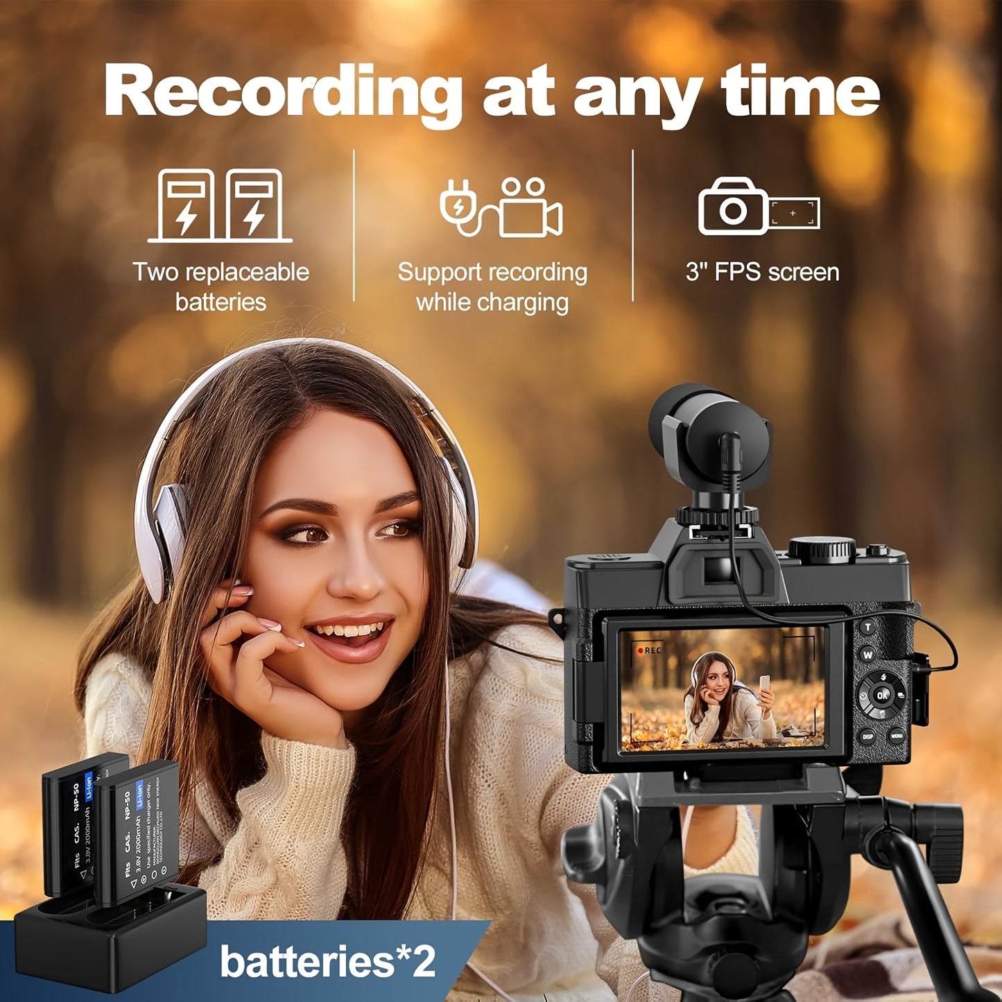 Digitale Camera – Fotocamera – Vlogcamera – 4K Camera – Compact Camera – 48MP Resolutie – 16x Zoom – WiFi & App Bediening – Anti-Shake Stabilisatie – Duale Batterijen – 32GB Geheugen – Wit