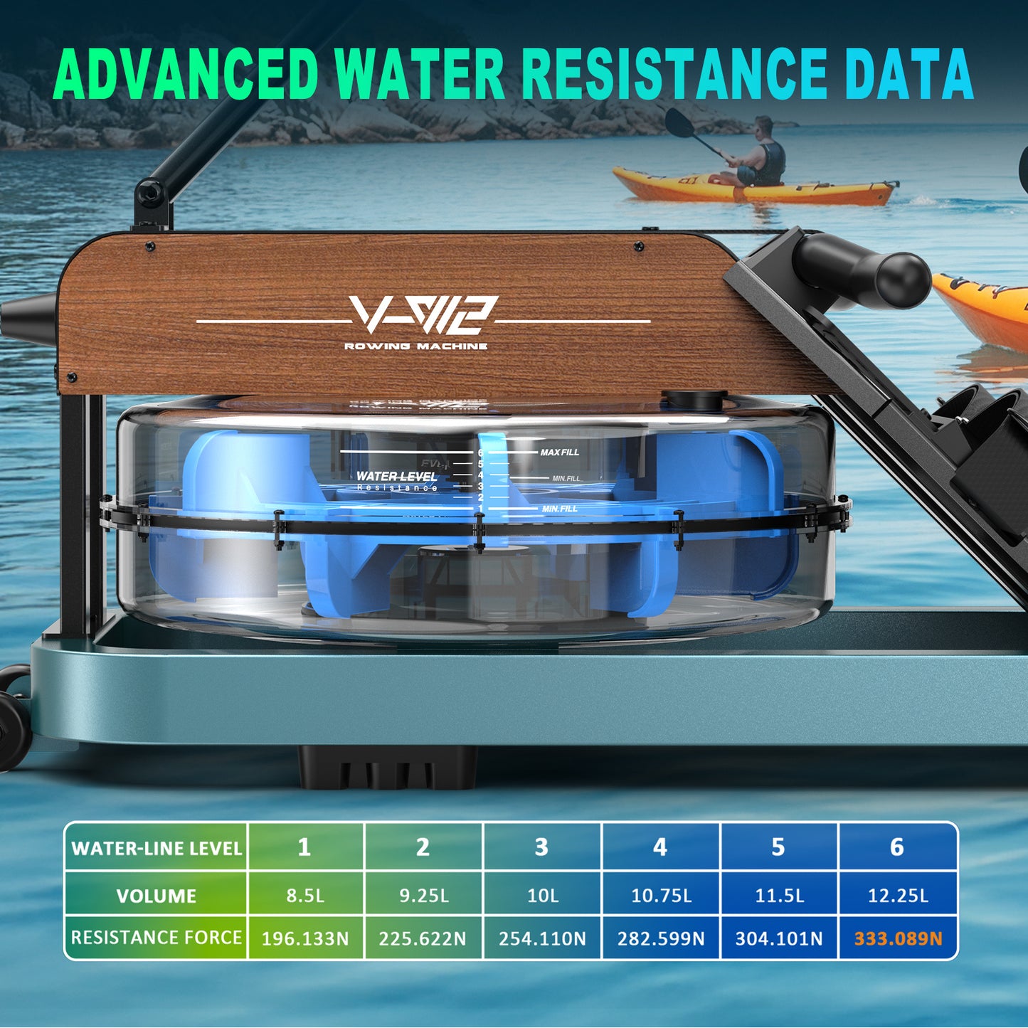 Rowing Machine for Home, Water Rowing Machine with Bluetooth Monitor, Foldable Rowing Machine, Rowing Machines with Adjustable Table Holder, 160 Kg Weight Capacity