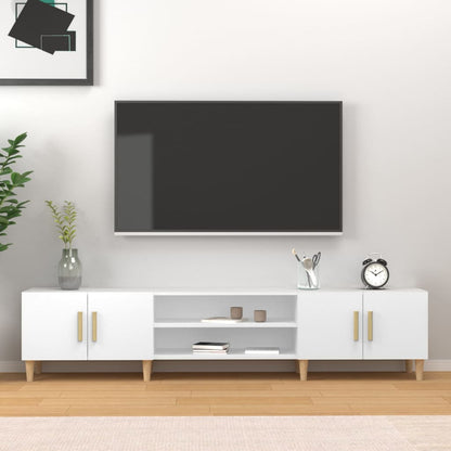 TV Meubel – TV Kast – TV Meubelkast – TV Dressoir – Tv Meubel Wit – Massief Eucalyptus Hout – 180x31,5x40 cm – Minimalistisch Design Met Deuren En Planken