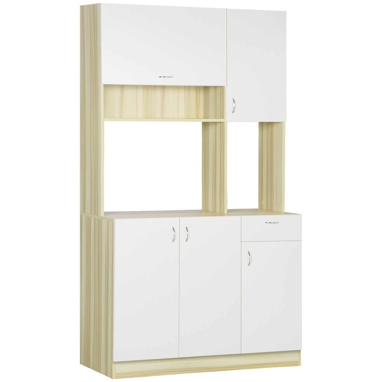 Keukenbuffet – Keukenkast – Dressoir – Kast – Opbergmeubel – Wit/Natuurlijk Hout – Verstelbare Planken – Anti-Kantel Systeem