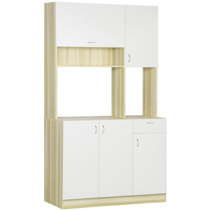 Keukenbuffet – Keukenkast – Dressoir – Kast – Opbergmeubel – Wit/Natuurlijk Hout – Verstelbare Planken – Anti-Kantel Systeem