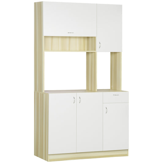 Keukenbuffet – Keukenkast – Dressoir – Kast – Opbergmeubel – Wit/Natuurlijk Hout – Verstelbare Planken – Anti-Kantel Systeem