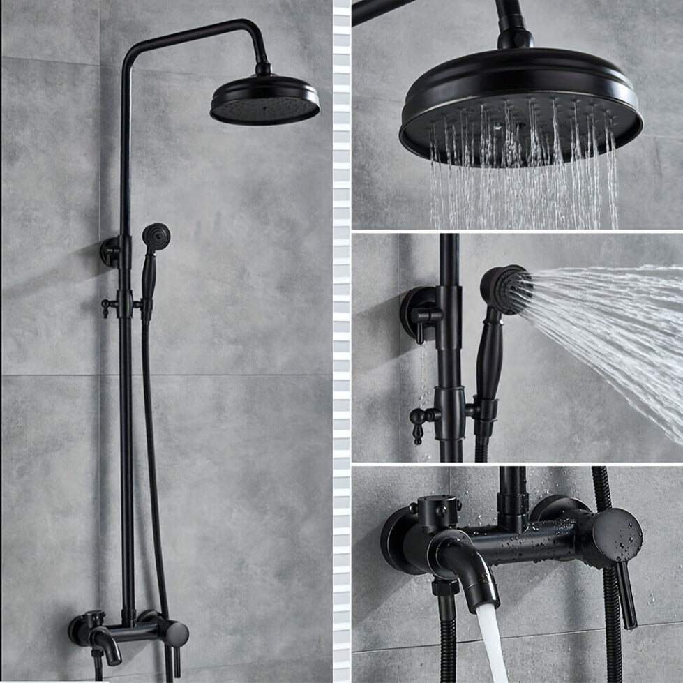 Black Adjustable Shower Faucet Set Shower Set Rain Shower Shower System Shower Fitting Wall Mounting Traditional Retro
