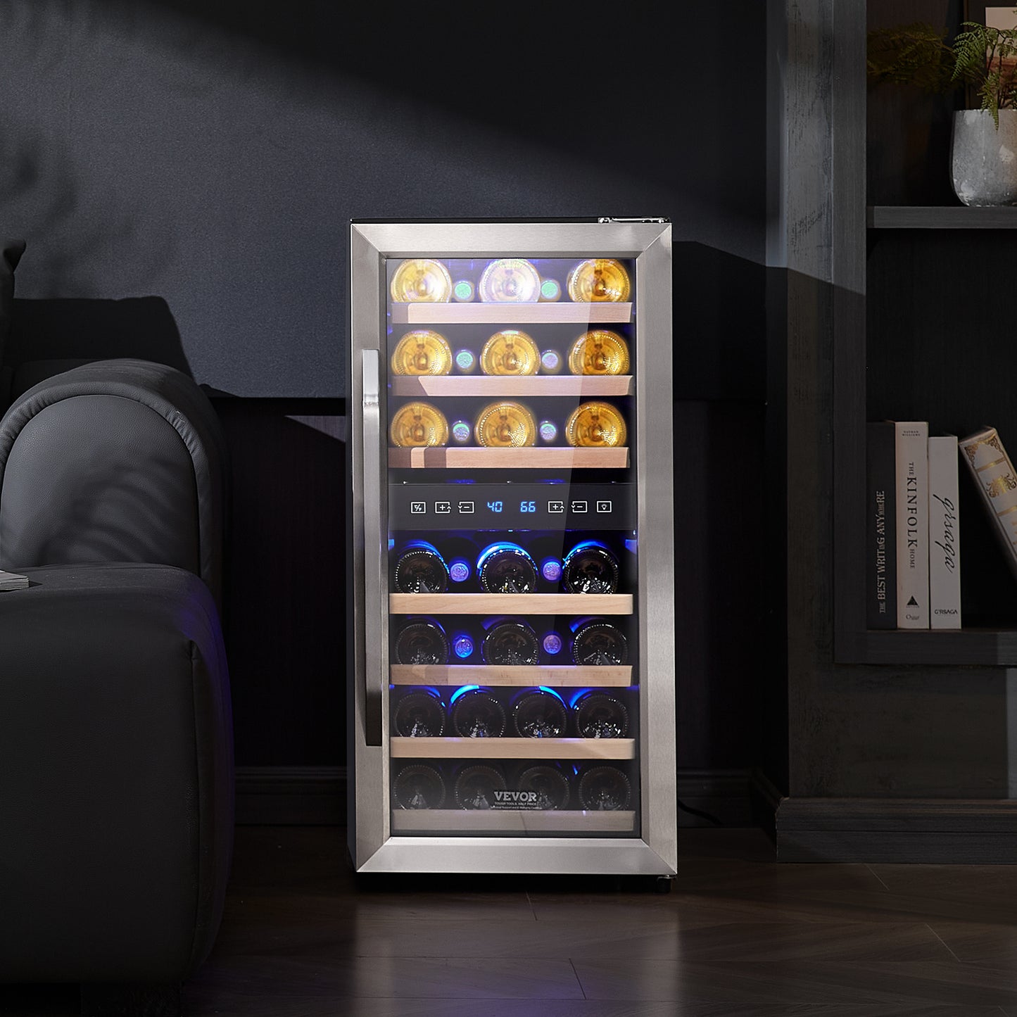 Wijnkoeler – Wijnkast – Wijnfrigo – Wijnkoelbox – Vrijstaande Wijnkoelkast Zilver – 33 Flessen Capaciteit – Dual Zone Temperatuurregeling