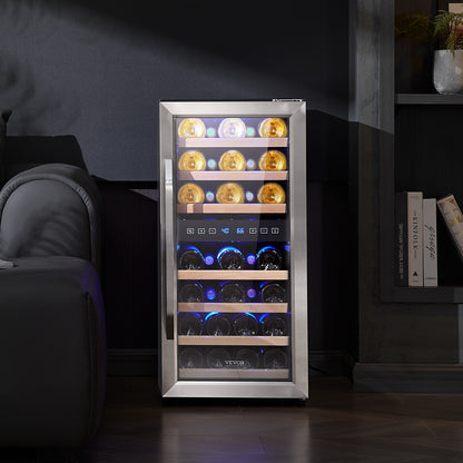 Wijnkoeler – Wijnkast – Wijnfrigo – Wijnkoelbox – Vrijstaande Wijnkoelkast Zilver – 33 Flessen Capaciteit – Dual Zone Temperatuurregeling