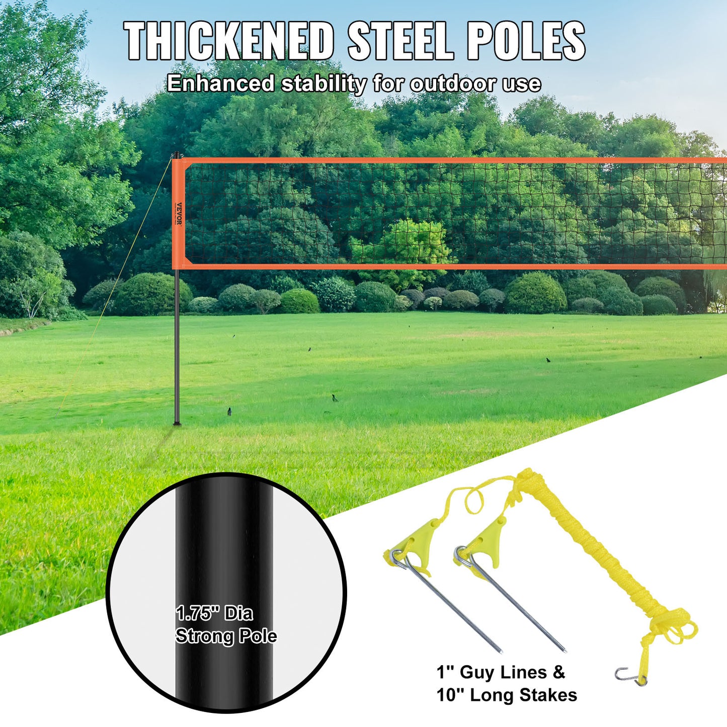 volleybalnet – sportnet – badmintonnet – beachvolleybalnet – draagbaar volleybalnet – verstelbare hoogte – duurzame aluminium palen