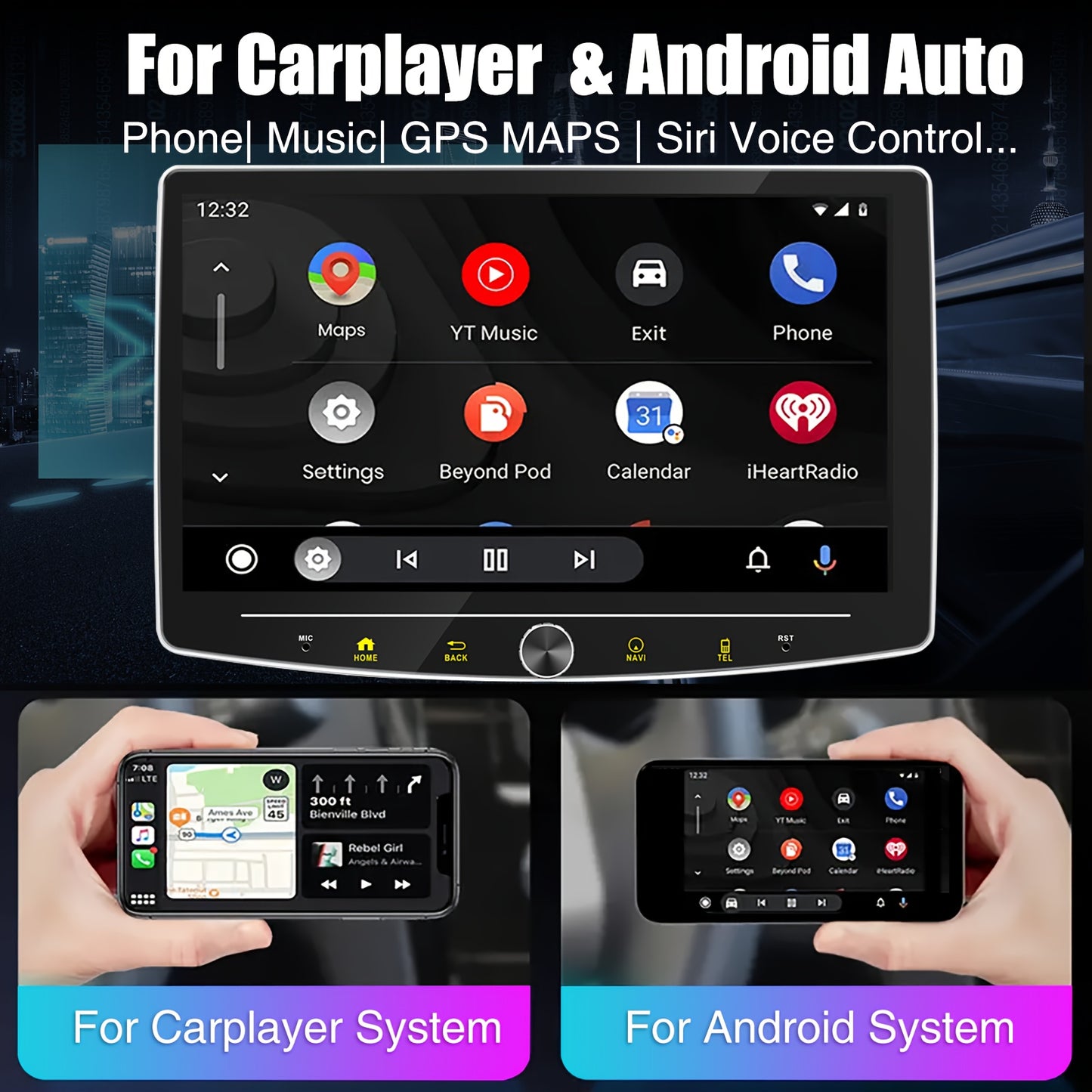 Autoradio – Car Stereo – Auto Multimediaspeler – 1 DIN Radio – Autostereo – 10,1 Inch Draaibaar Touchscreen – Android 14 & Draadloze CarPlay