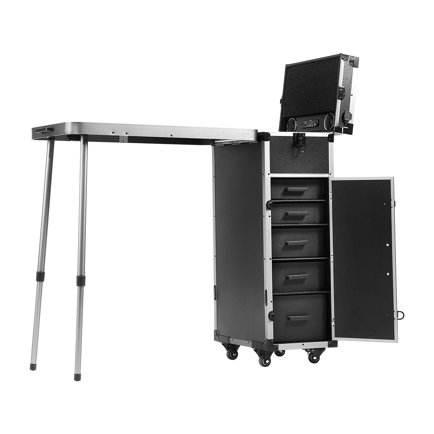 Make-up Train Case – Make-up Koffer – Cosmetica Organizer – Beauty Trolley – Visagie Case – Extra Groot Formaat – Inklapbare Werktafel – 360° Zwenkwielen – Zwart
