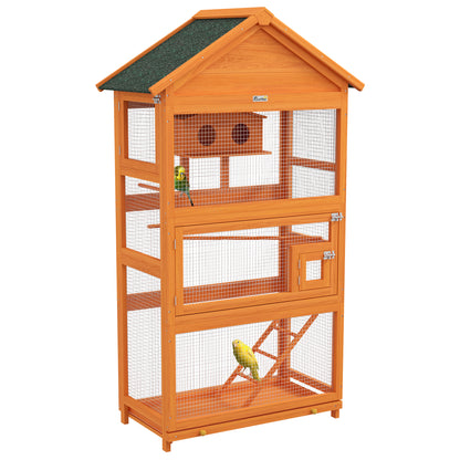 Vogelkooi – Vogelkooi Hout – Papegaaienkooi – Buitenkooi – Parkietenkooi – Ruim Formaat 92x52x171 cm – Waterdicht Asfalt Dak – Oranje
