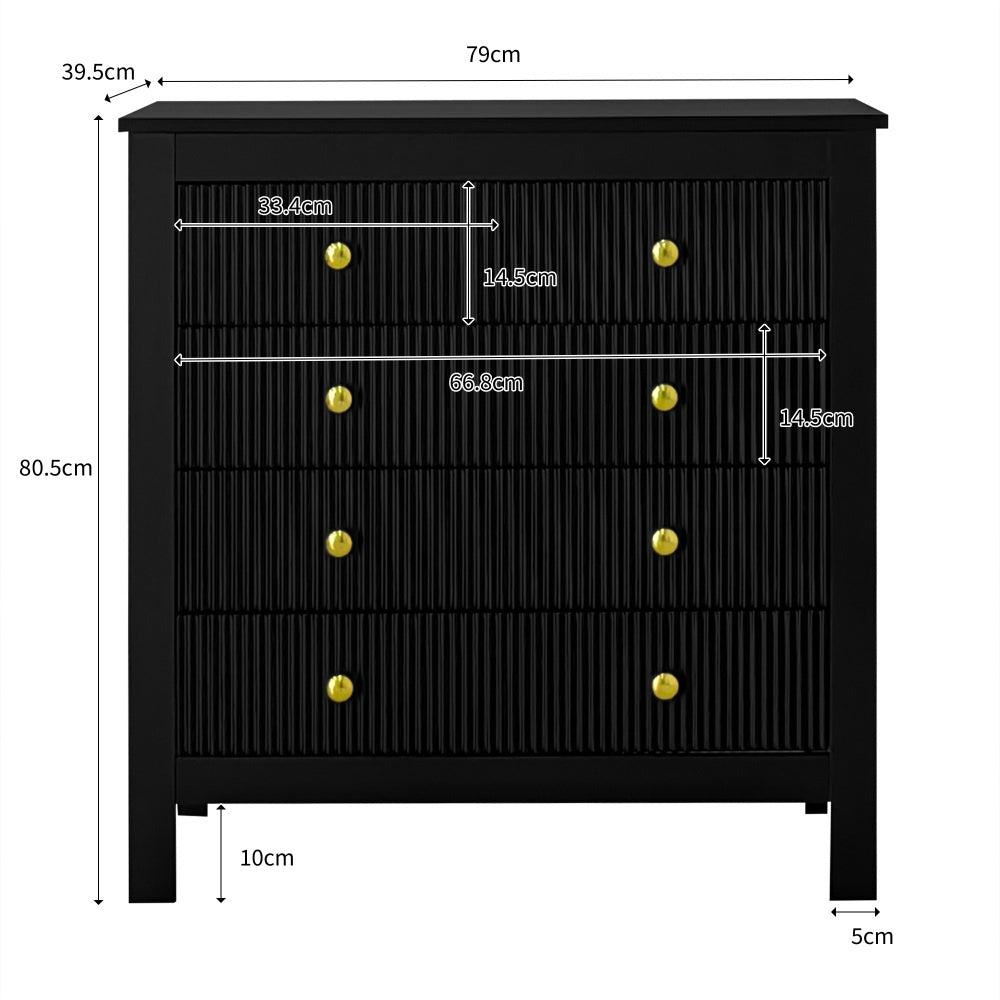 Modern Black Metal Sideboard with Golden-Toned Doors & 4-Drawer Front Cabinet - Heavy-Duty Non-Wood Storage Dresser, Shoe Cabinet for Living Room, Bedroom, Kitchen - -Standing Furniture (≥68.58cm Height, ≥5-Section Assemb