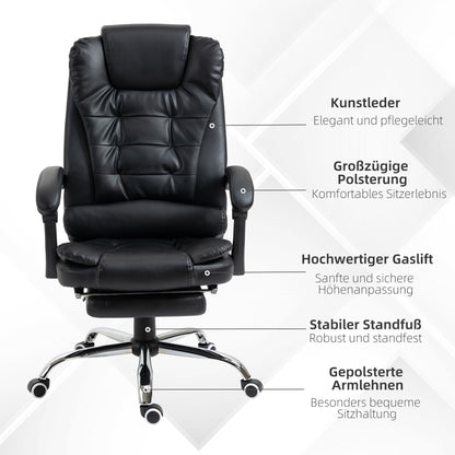 Bureaustoel – Office Chair – Bureau Stoel – Computerstoel – Bureaustoelen voor Volwassenen – Verstelbare Rugleuning – Inklapbare Voetsteun – Hoogte Verstelbaar – Zwart