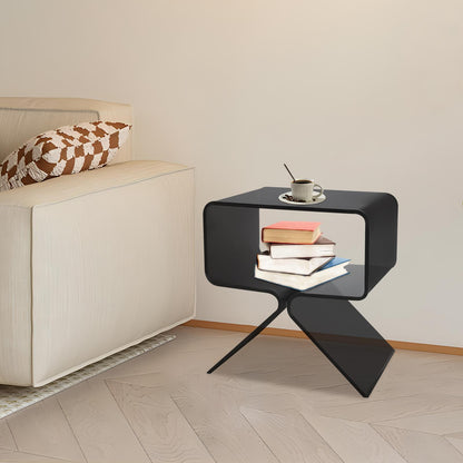 Bijzettafel – Salontafel – Nachtkastje – Banktafel – Sidetable – Zwart Acryl – Compact Ruimtebesparend Design – 2 Lagen – Gemakkelijk Schoon Te Maken – 40x30x45 cm