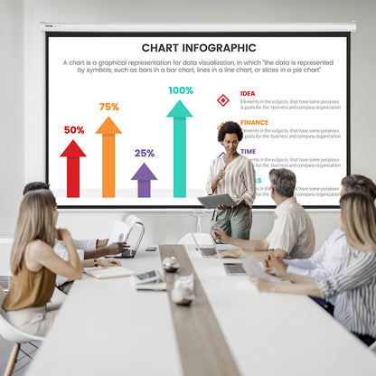 Projectiescherm – Oprolbaar Scherm – Beamer Screen – Presentatiescherm – Bioscoopscherm – 254 cm Breed – Hoogreflecterend PVC – Handmatig Uitschuifbaar – Geschikt Binnen & Buiten