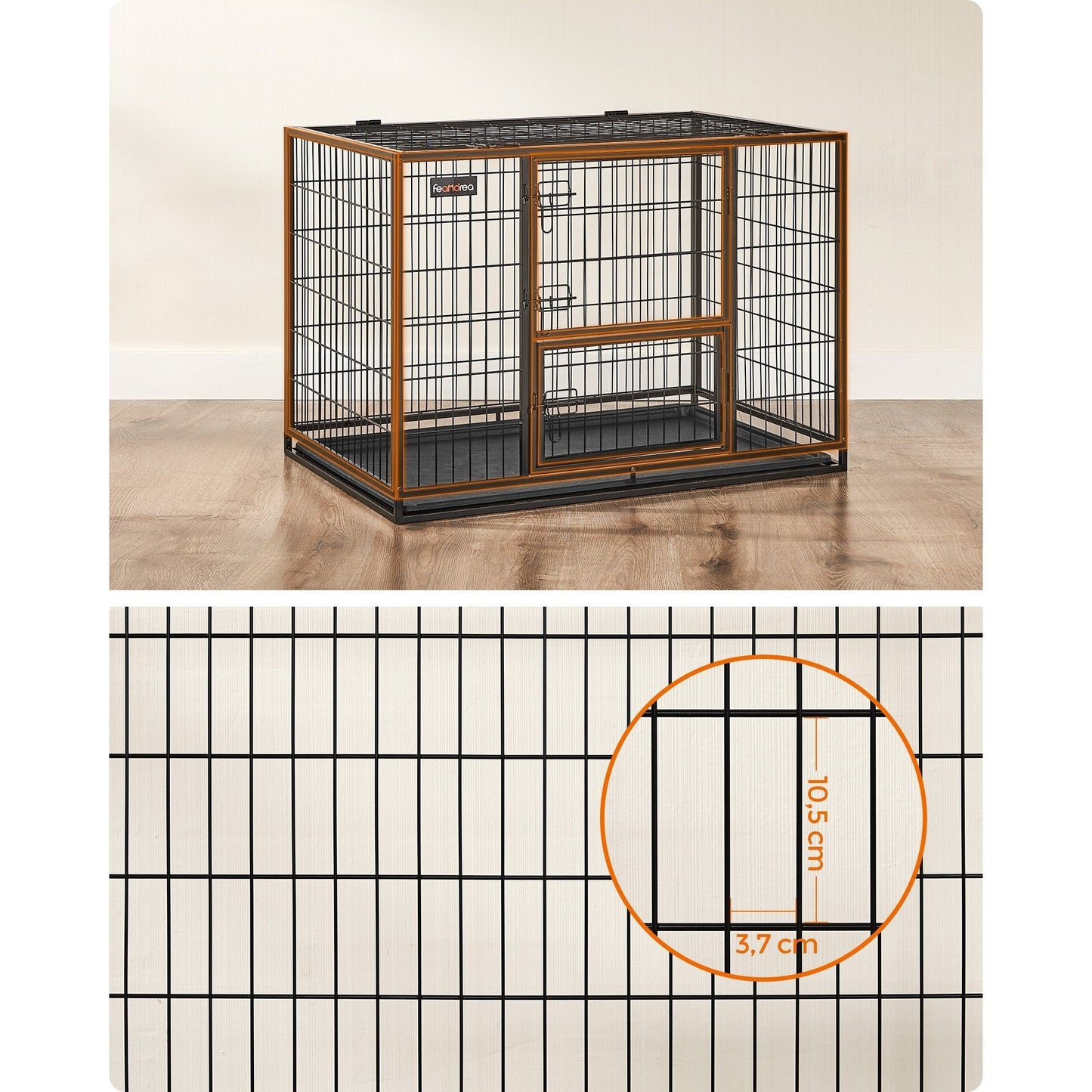 Hondenbench – Hondenkooi – Hondenrek – Dierenkooi – Hondenhuis XXL – Metalen Bench – 107 x 70 x 74,9 cm – 5 Vergrendelingspunten – Uitneembare Lade – Zwart