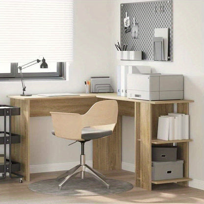 Hoekbureau – Bureau – Bureautafel – Werkplek – Computerbureau – Beige Sonoma Eiken – Ruimtebesparend L-vormig – Duurzaam Hardhout Metalen Frame