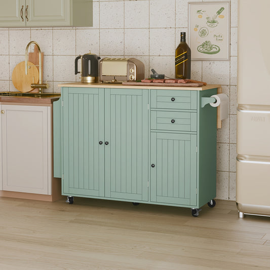 Keukentrolley – Keukenwagen – Serveerwagen – Keukenkast – Rolwagen – Uitklapbaar Werkblad – MDF & Fiberboard – Verrijdbaar met Slot – Mintgroen