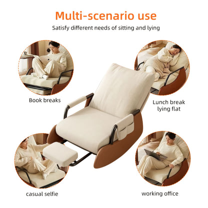 Schommelstoel – Relaxstoel – Loungechair – Fauteuil – Schommelfauteuil – Beige Bruin – Uitschuifbare Voetensteun – Ergonomisch Comfort – Duurzaam MDF Hardhout Metaal