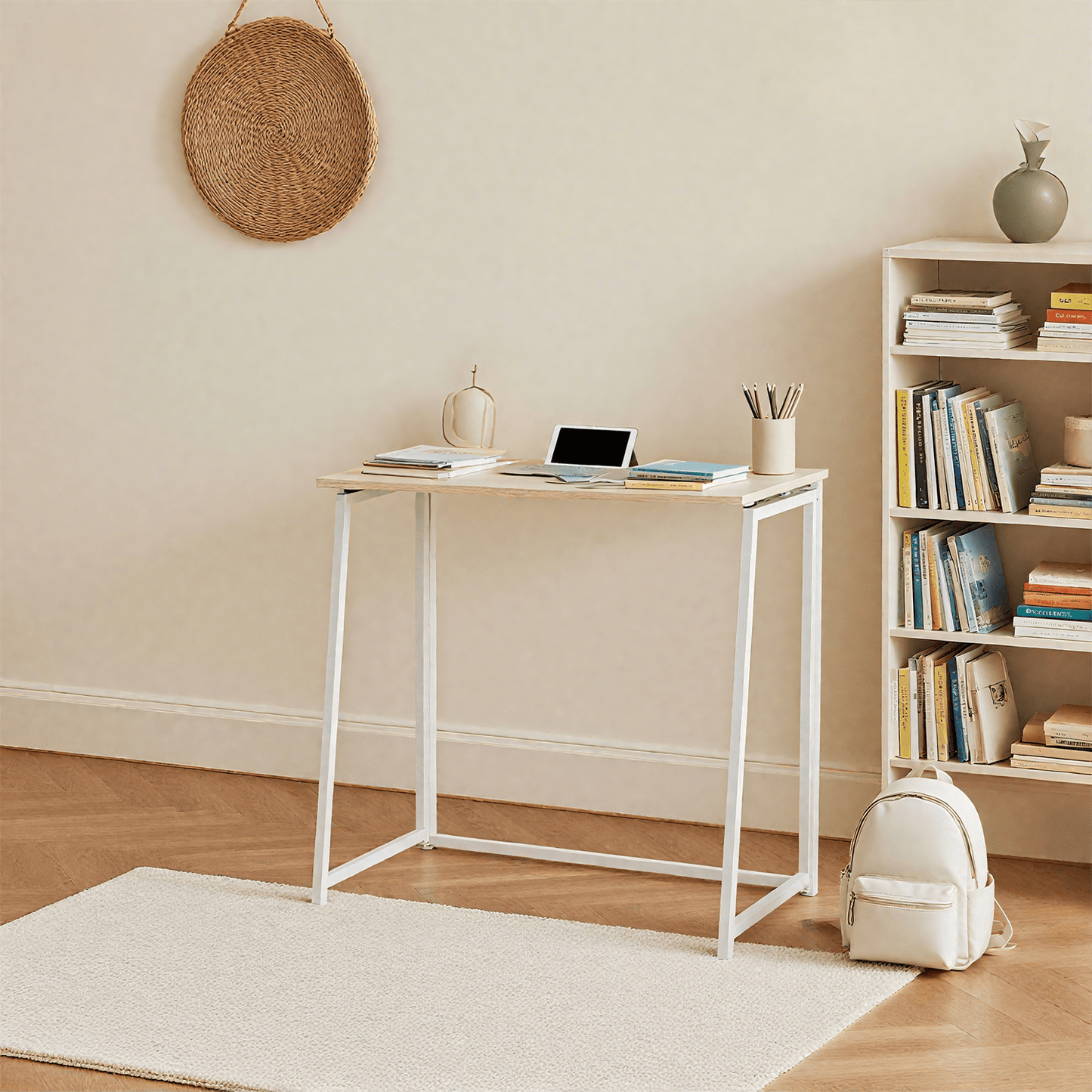 Inklapbaar Bureau – Vouwbureau – Werktafel – Compact Bureau – Laptoptafel – Eikenhout – Stevig Metalen Frame – Scandinavisch Design – 80 x 44 x 74 cm