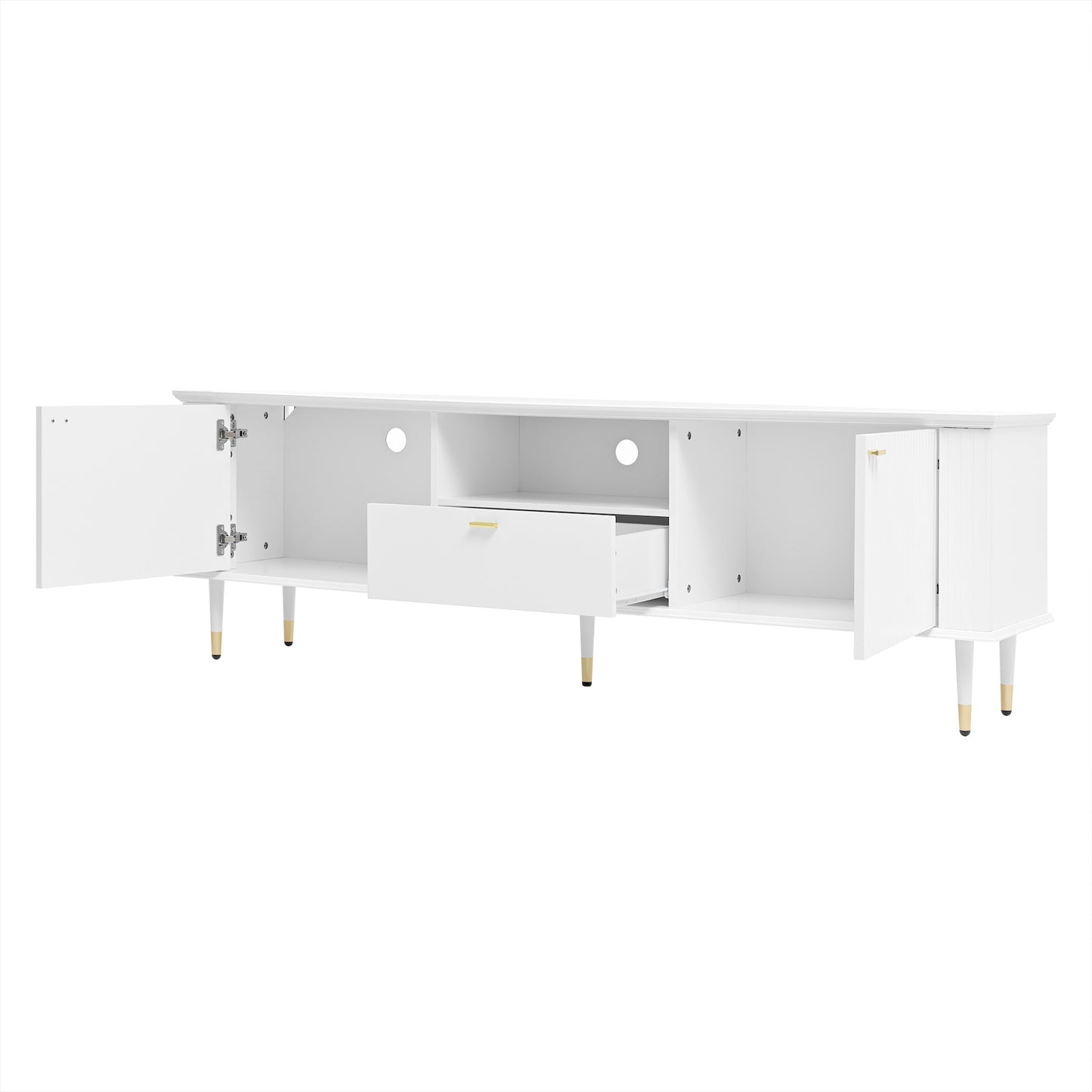 TV Lowboard – Tv Meubel – Mediameubel – Kast – Onderkast – Wit Met Gouden Accenten – Soft-Close Deuren – Kabelmanagement & Verstelbare Pootjes 170x36x54,5 cm