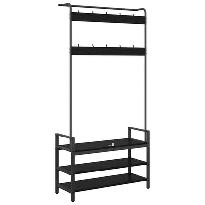 Extra Hoog Kapstokrek – Kledingrek – Garderoberek – Hangrek – Stellingrek – Zwart Eiken Fineer – 3-laags Opbergrek – 184 cm Hoogte – Stevige Engineered Houtstructuur