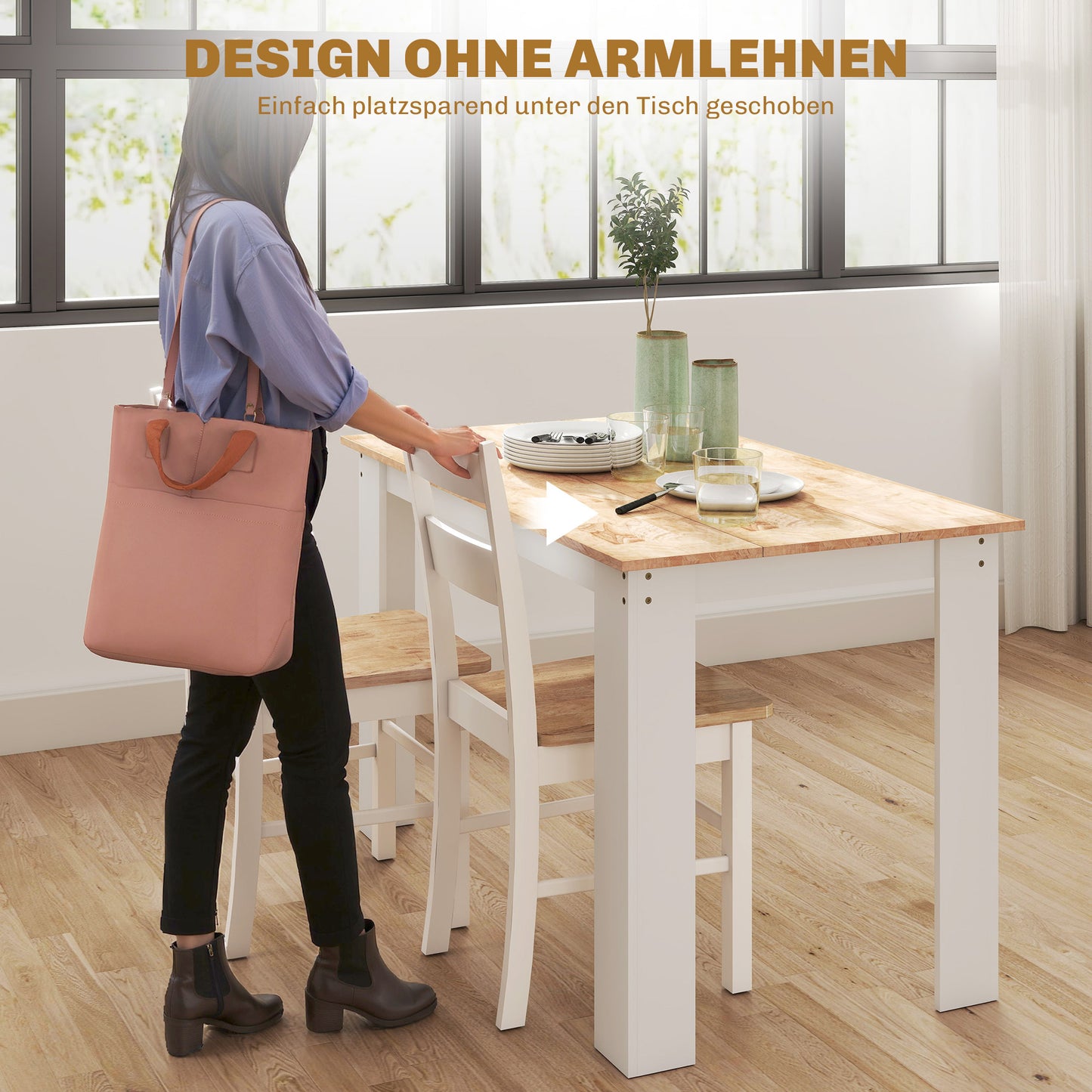 Keukenstoelen – Eetkamerstoelen – Stoelen Set – Houten Stoelen – Comfortabele Stoelen – Set Van 2 – Rubberhout – Ergonomische Gebogen Rugleuning