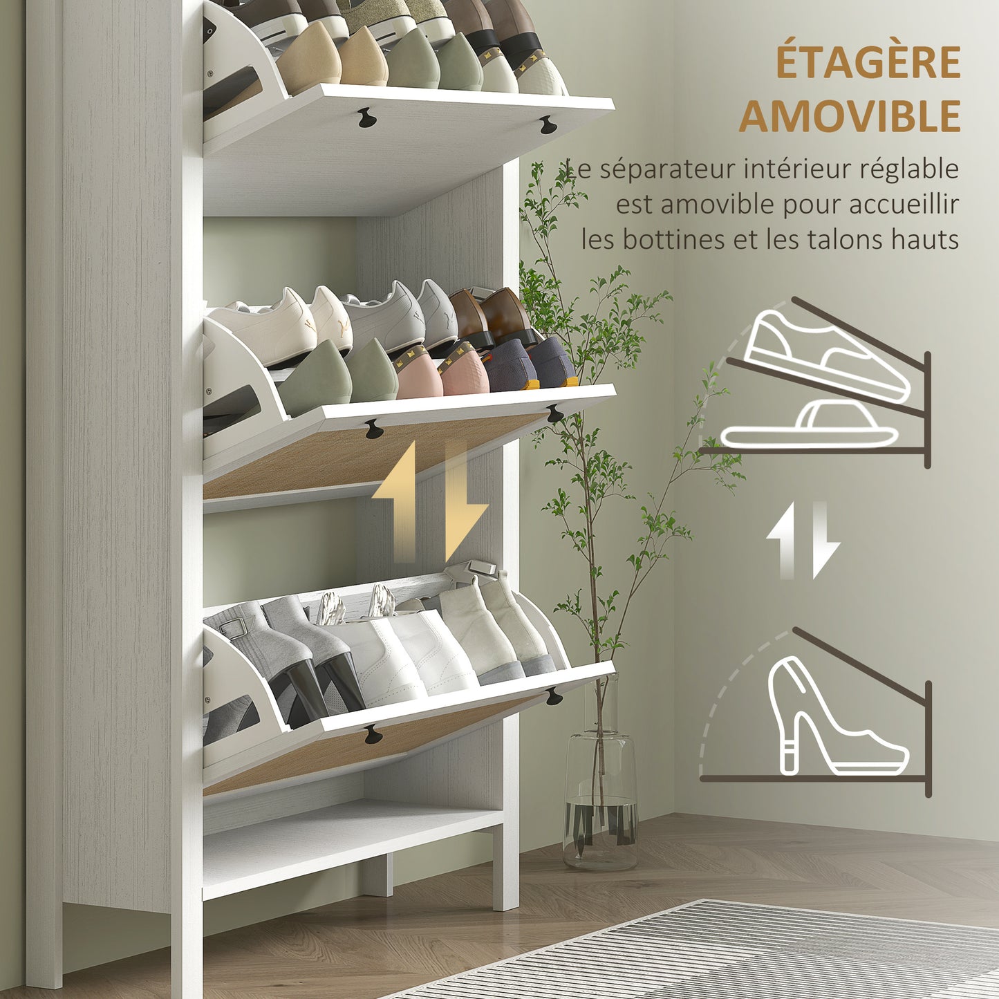 Schoenenkast – Schoenenopberger – Schoenenrek – Schoenenkastje – Schoenmeubel – Compact Ontwerp – Rattan Look Front