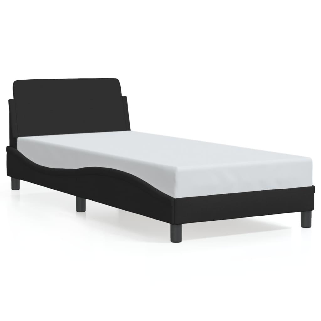 Bedframe with Black Headboard 90x200cm in Fabric Practical, removable, suitable for all seasons, Home Bed Frame, Removable Bed Cover, Sleek Headboard, Contemporary Design, Wooden Frame, Lightweight Construction, Practical Bed