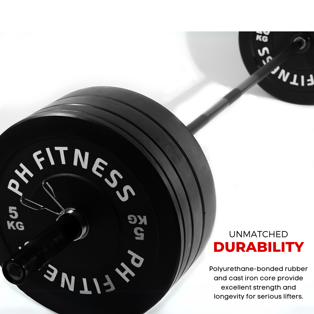 Set of Weightlifting Weight Plates - 35KG / 75KG / 105KG / 145KG / 290KG - Durable Rubber Coated Cast Iron Weight Plates for Strength Training & Home Gym