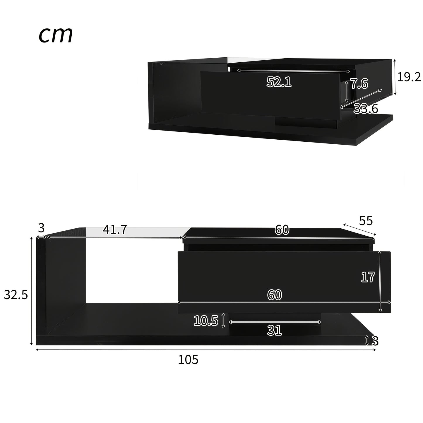 Salontafel – Koffietafel – Bijzettafel – Woonkamertafel – Opbergtafel – Hoogglans Zwart Glas – Gehard Glas Met Lade