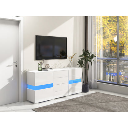 Sideboard – Buffetkast – Opbergkast – Kast – Dressoir – Modern Wit Met Blauwe Accenten – Ruime Opbergruimte – Stevige Constructie Zonder Elektriciteit