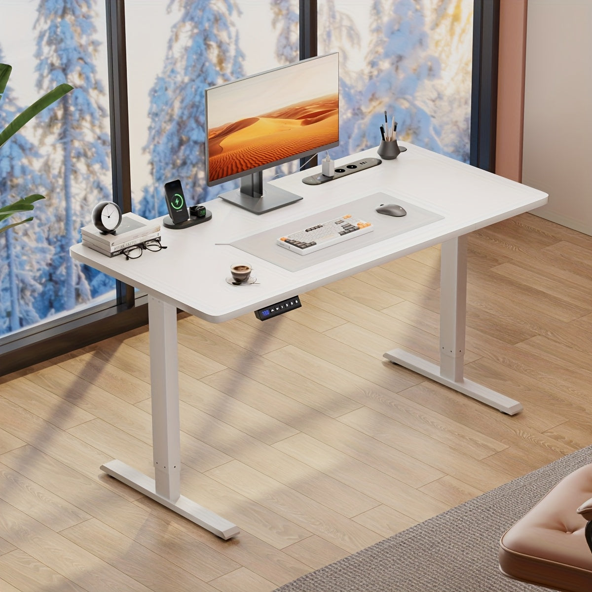 HLDIRECT Electric Desk With Adjustable Height, USB Charging Port, And Power Outlet, Adjustable Computer Desk With 3-function Memory