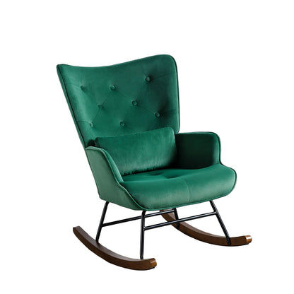 Relaxstoel – Fauteuil – Lounge Stoel – Wingback Stoel – Donkergroen – Fluwelen Bekleding – Hardhouten Frame