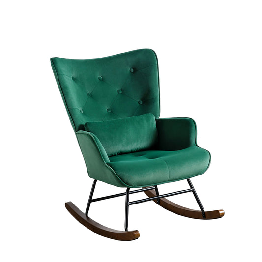 Relaxstoel – Fauteuil – Lounge Stoel – Wingback Stoel – Donkergroen – Fluwelen Bekleding – Hardhouten Frame