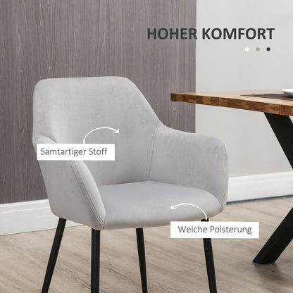 Eetkamerstoel – Stoel – Dining Chair – Stoel Met Rugleuning – Velours Stoel – Set van 2 – Lichtgrijs – Fluwelen Bekleding – Stalen Poten – Ergonomisch Design – 54x57x80 cm