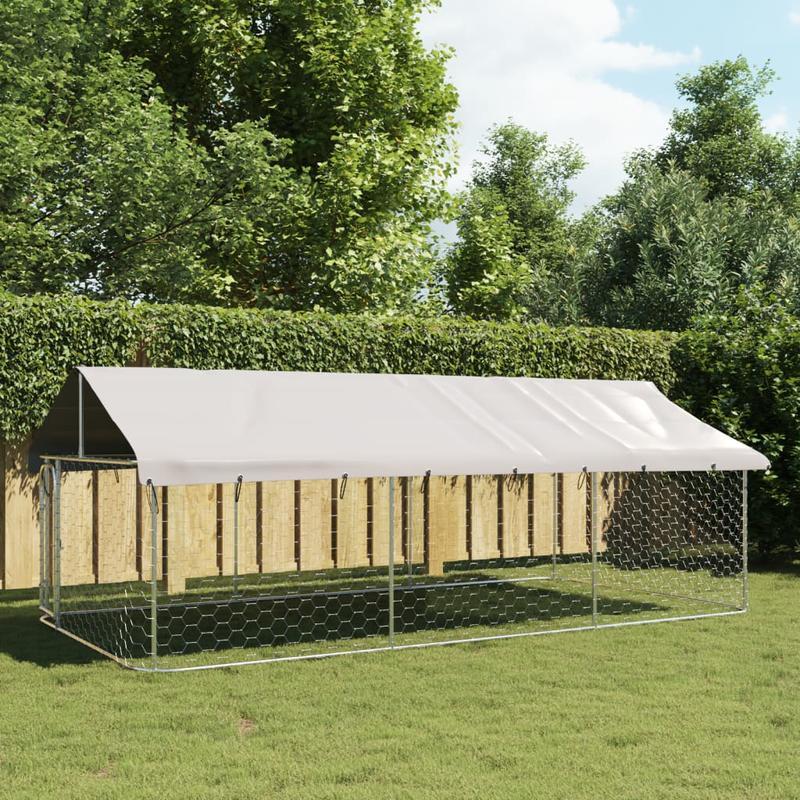 Hondenkennel – Hondenren – Hondenhok – Dierenverblijf – Buitenkennel – Grote Afmeting 399x201x150 cm – Afneembaar Dak Met Regengoot – Duurzaam Metalen Frame & Weerbestendige Cover