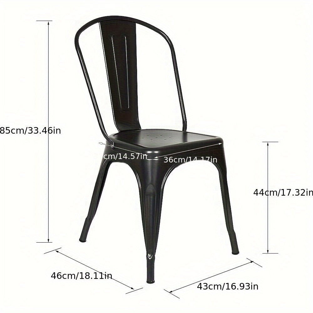 Set van 4 Industriële Metalen Eetkamerstoelen – Zwarte Stapelbare Stoelen van Duurzaam Metaal – Stevige Constructie voor Restaurant, Eetkamer of Horecagebruik (43 x 46 x 85 cm)