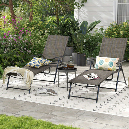 Ligstoel Buiten – Loungestoel Tuinstoel Ligbed Ligchaise – Verstelbaar 6 Rugleuning 2 Voetsteun – Vouwbaar Metalen Frame Bruin – Sneldrogende Ademende Stof
