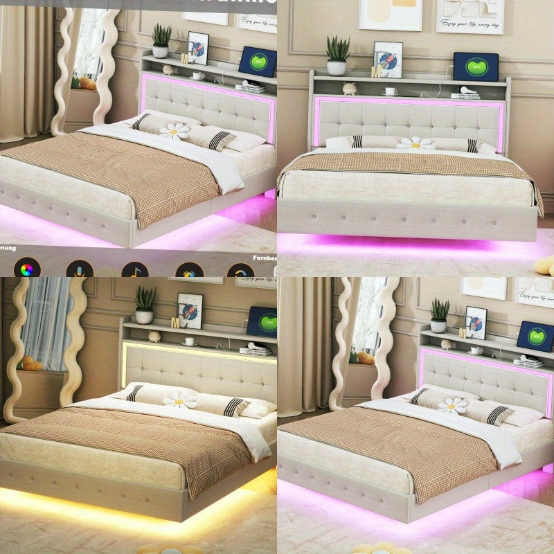 Bed – Eenpersoonsbed – Tweepersoonsbed – Boxspring – Opbergbed – 140x200 cm – Linnen Bekleding – Verborgen Onderstel